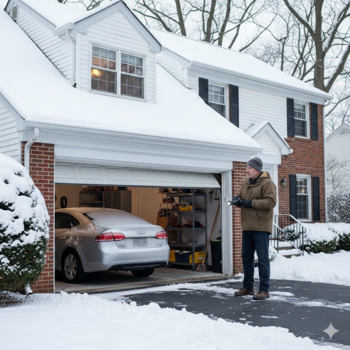 Stuck garage door in New Jersey during winter weather